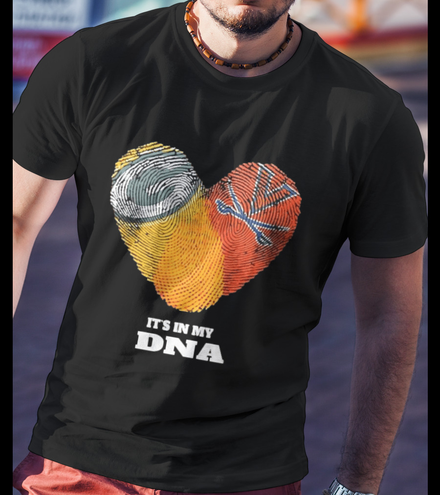 Green Bay Packers Virginia Cavaliers It's In My DNA Heart Fingerprints Love Fans T-Shirt