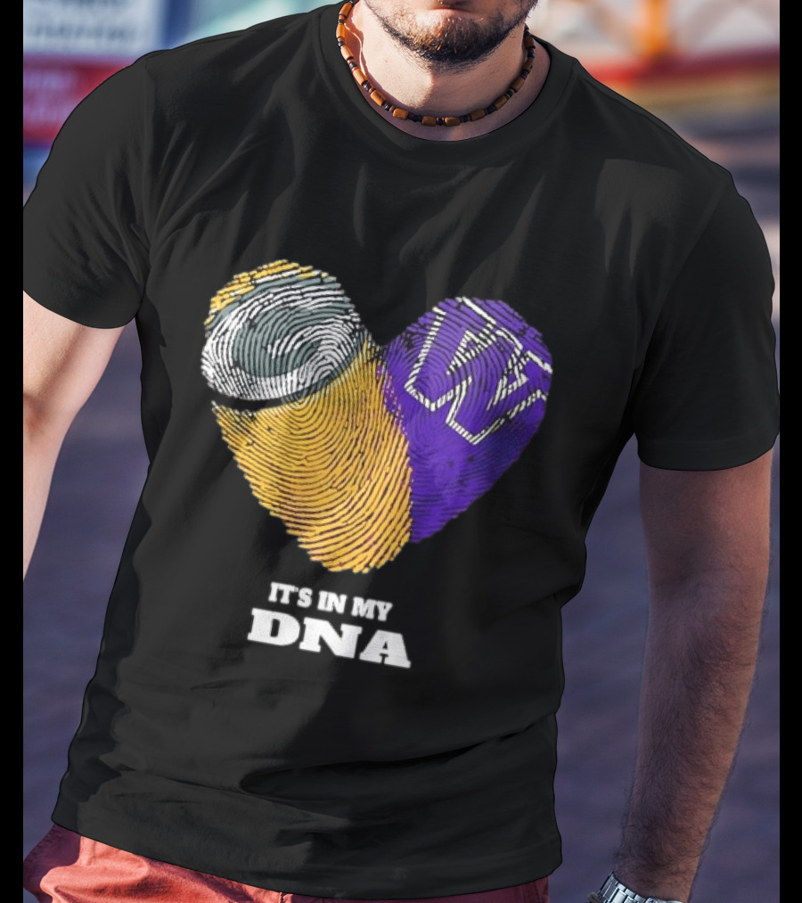 Green Bay Packers Washington Huskies Fingerprint Heart It's In My DNA T-Shirt