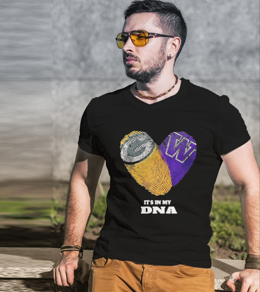 Green Bay Packers Washington Huskies Fingerprint Heart It's In My DNA T-Shirt