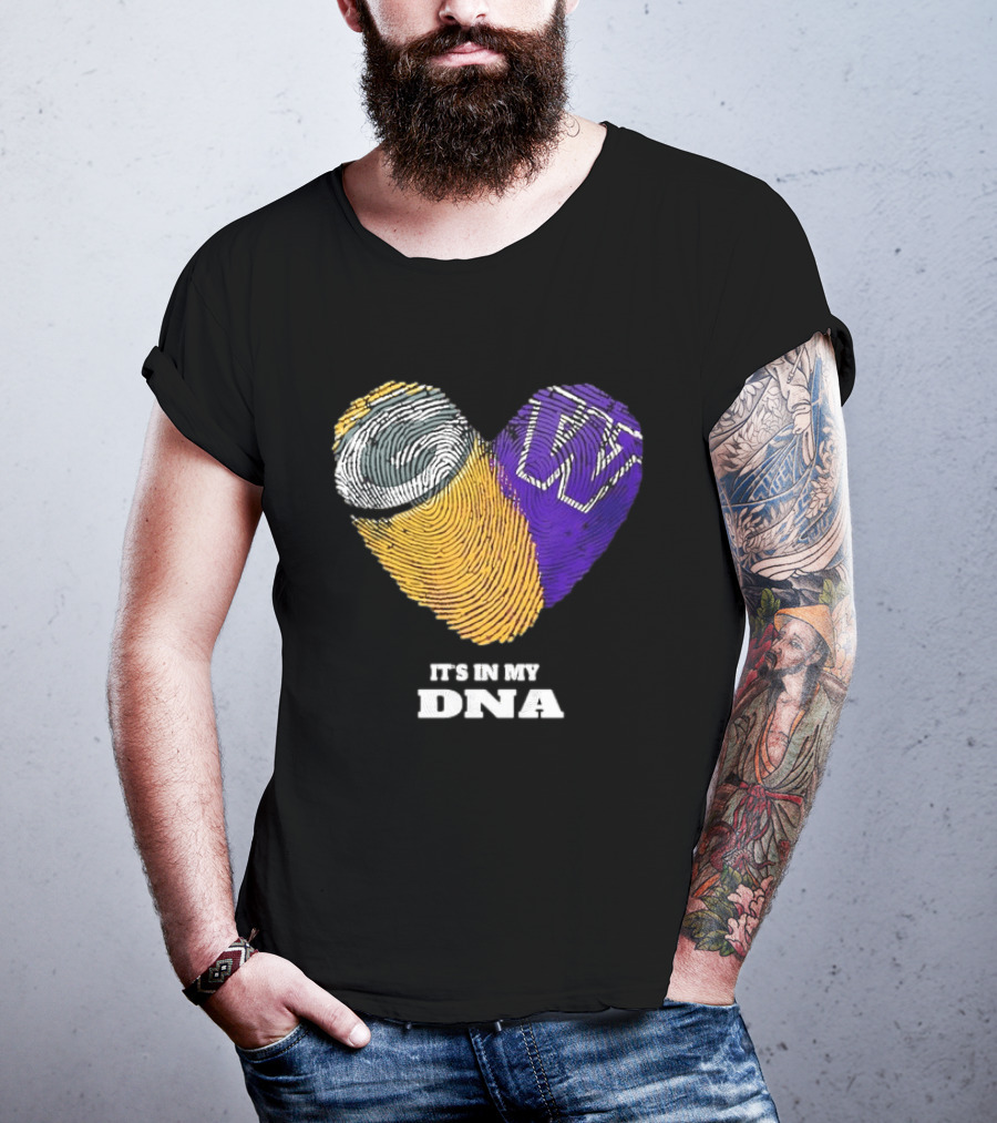 Green Bay Packers Washington Huskies Fingerprint Heart It's In My DNA T-Shirt