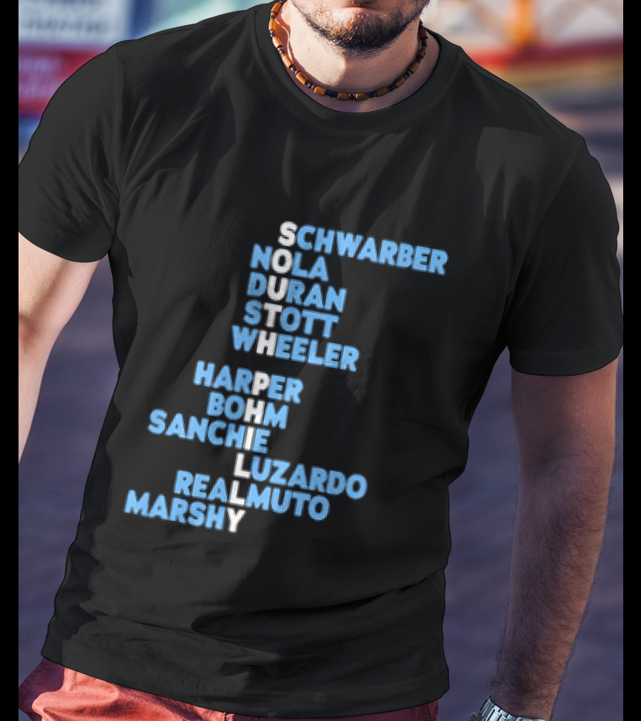 Philadelphia Phillies South Philly Baseball Player Names 2026 Schwaber Nola Duran Stott Wheeler Harper Bohm Sanchez Luzardo Realmuto Marsh T-Shirt