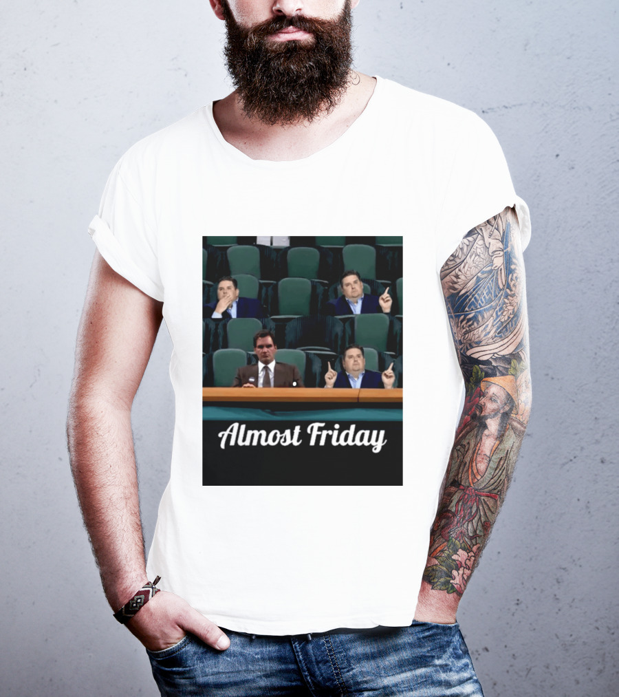 Almost Friday Meme With Roger Federer And Jonah Hill In Audience T-Shirt