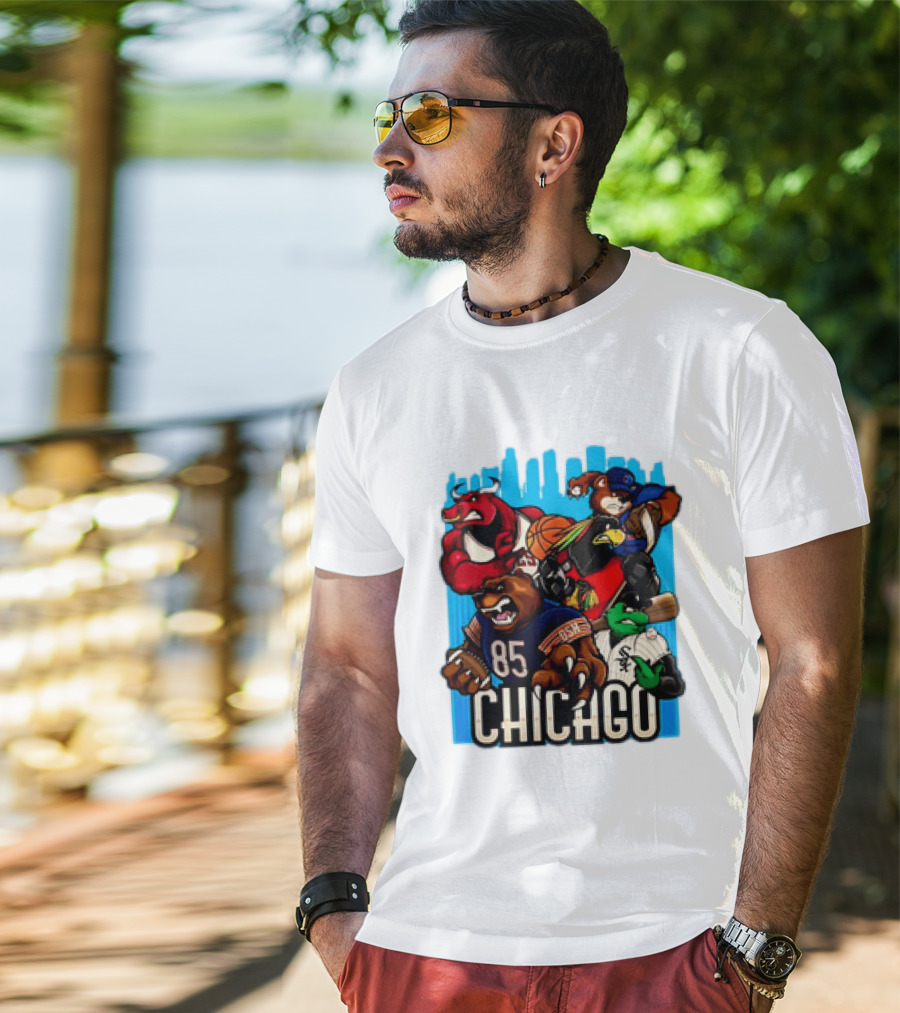 Chicago Bulls Bears Blackhawks Cubs White Sox Sports Team Characters T-Shirt