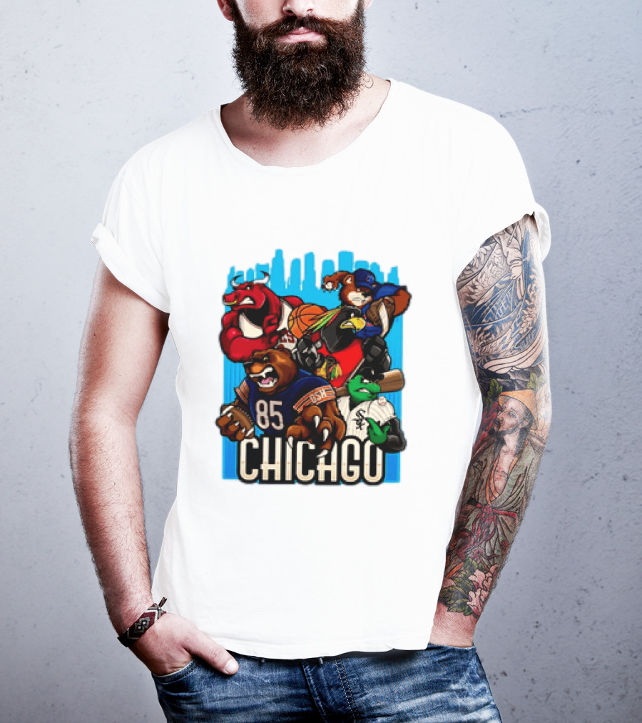 Chicago Bulls Bears Blackhawks Cubs White Sox Sports Team Characters T-Shirt