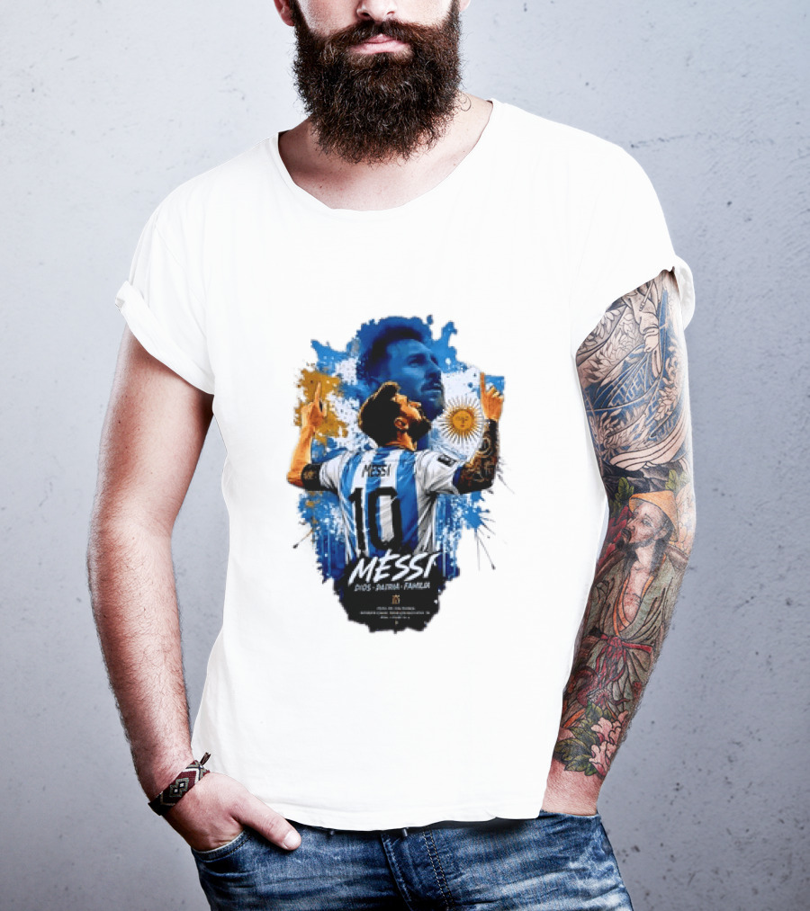 Messi Dios Patria Familia Argentina Football 10 Pointing To The Sky T-Shirt