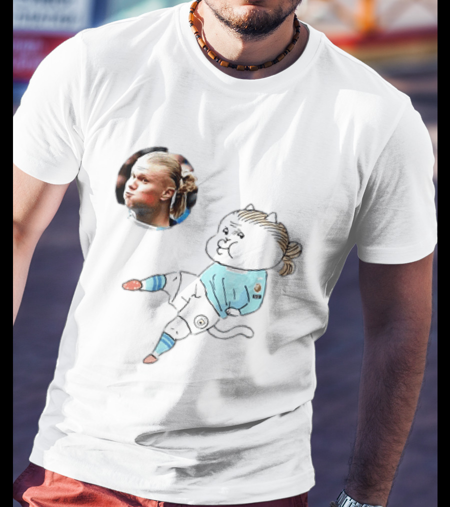 Erling Haaland Manchester City Cat Cartoon Football T-Shirt