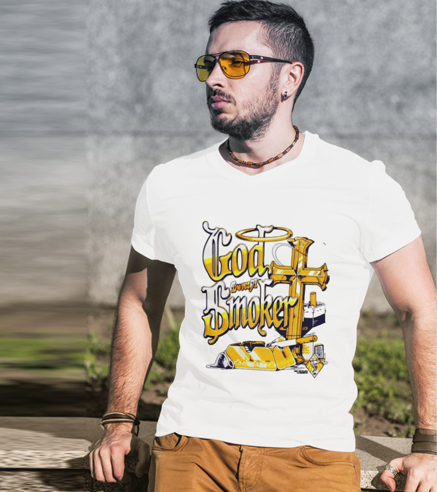 God Loves A Smoker Religious Faith Christian Cross Cigarette Ashtray T-Shirt
