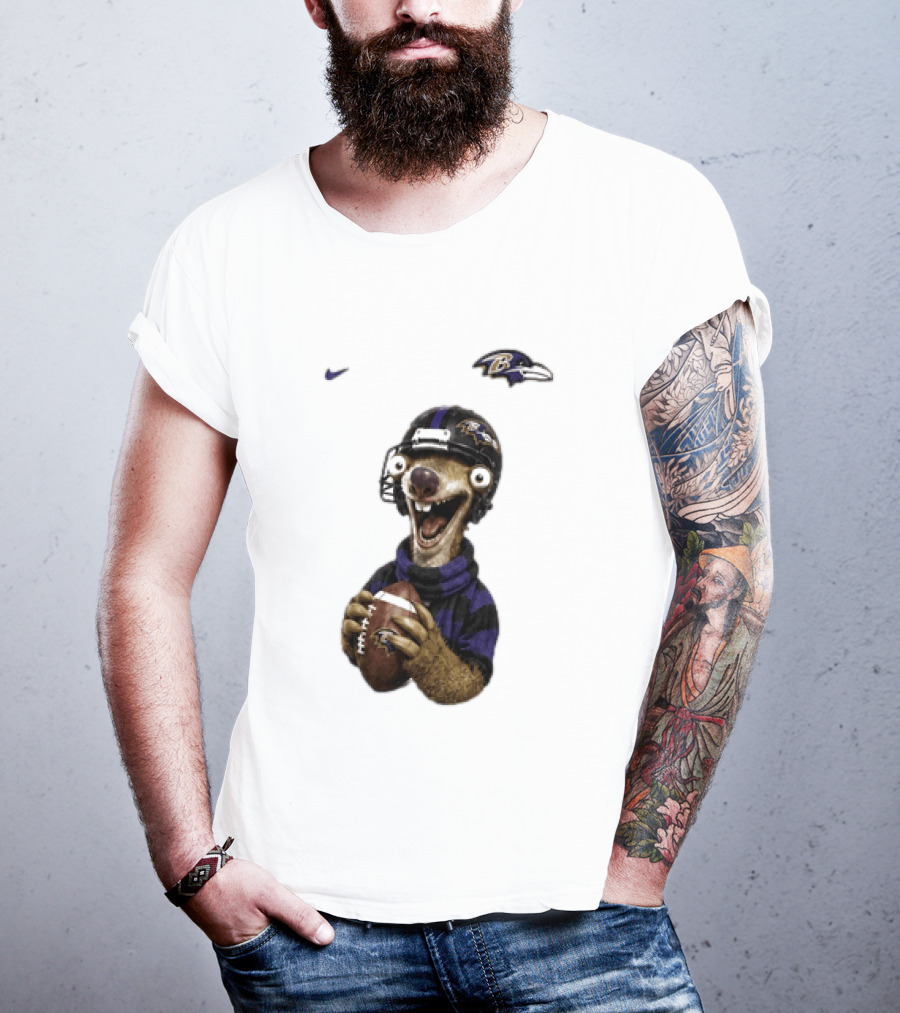 Sid The Sloth Baltimore Ravens Football Helmet And Ball Ravens Fan Gear T-Shirt