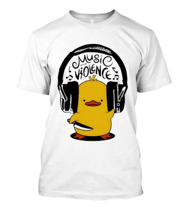 Murder Duck Music And Violence Headphones Knife Animal Bird T-Shirt