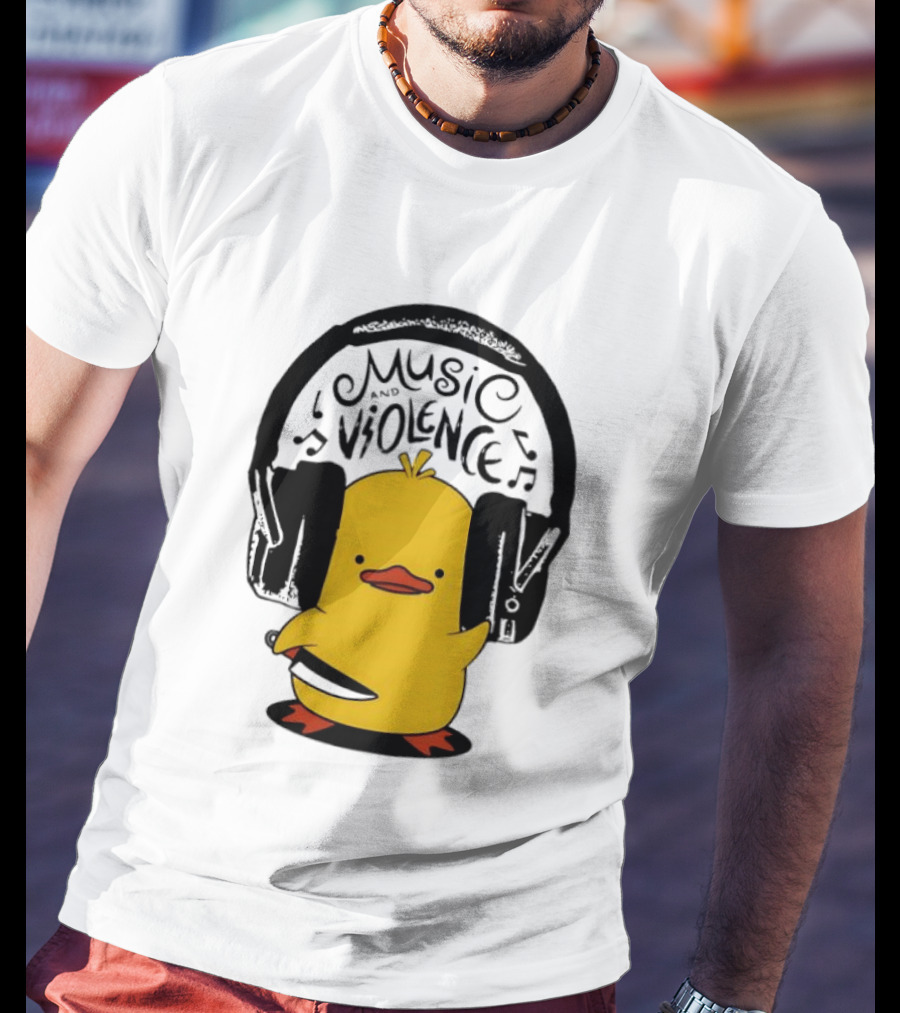 Murder Duck Music And Violence Headphones Knife Animal Bird T-Shirt