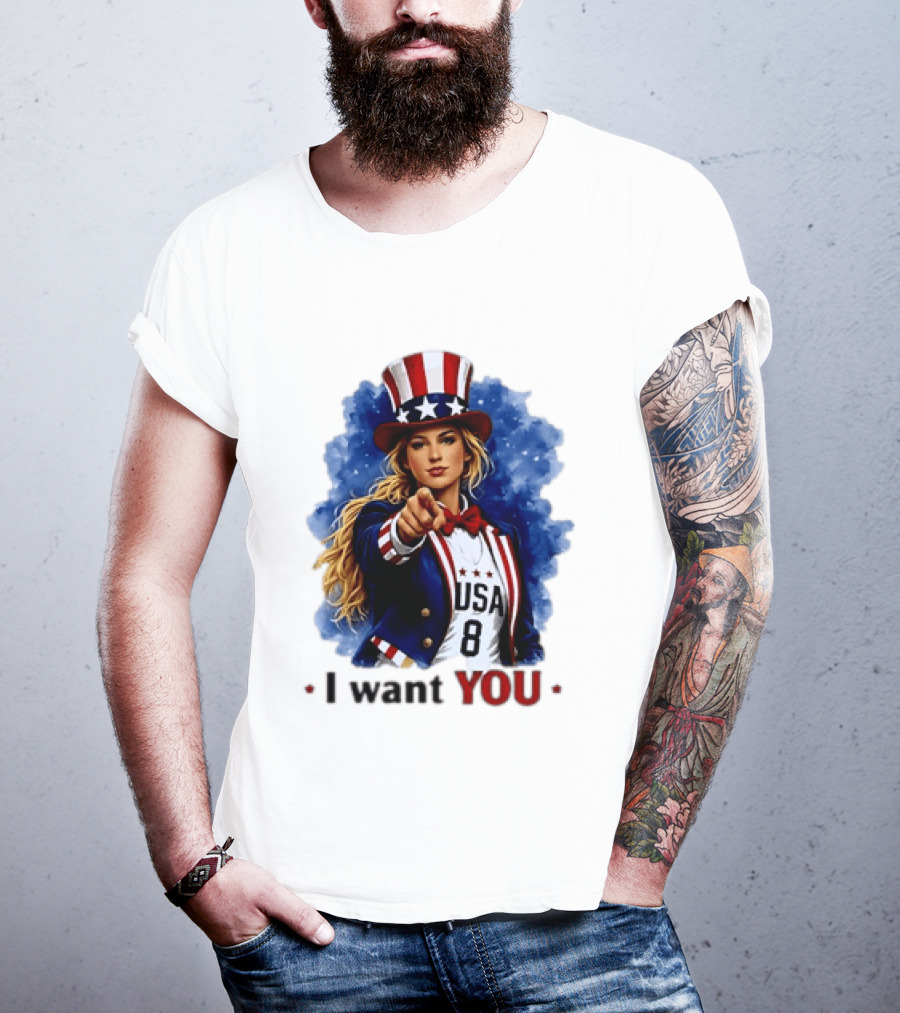 Uncle Sam Blonde Woman I Want You USA 8 Patriotic T-Shirt
