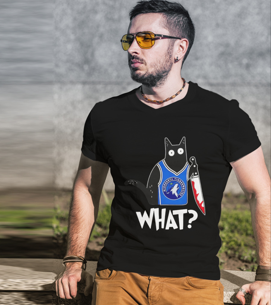 Minnesota Timberwolves Cat With Knife WHAT Halloween T-Shirt