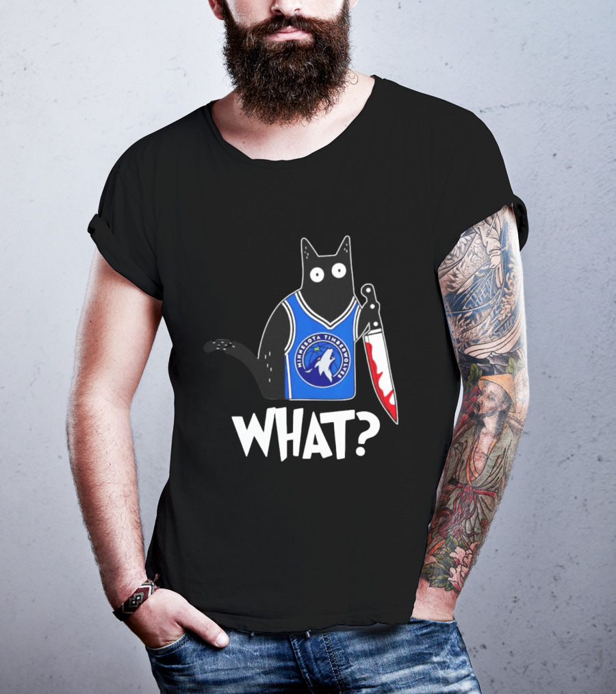 Minnesota Timberwolves Cat With Knife WHAT Halloween T-Shirt