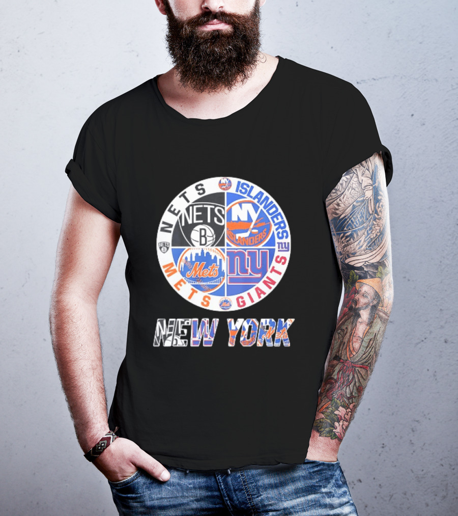 New York Mets Giants Islanders Nets Teams Logo Circle T-Shirt