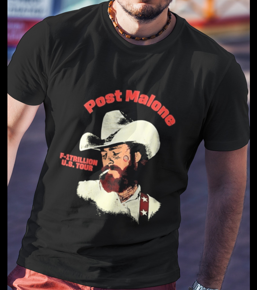 Post Malone F 1 Trillion U.S. Tour Cowboy Hat And Cigarette T-Shirt