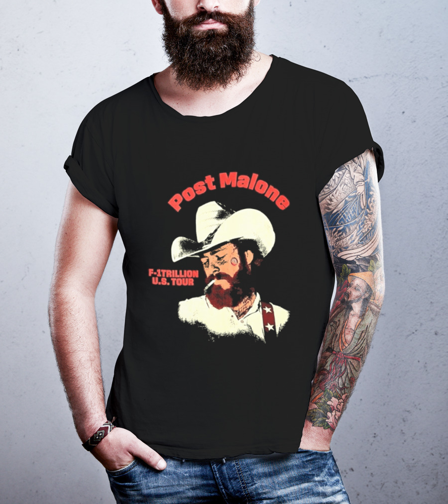 Post Malone F 1 Trillion U.S. Tour Cowboy Hat And Cigarette T-Shirt