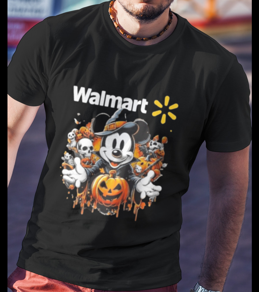 Walmart Mickey Mouse Halloween Witch Pumpkin Skulls T-Shirt