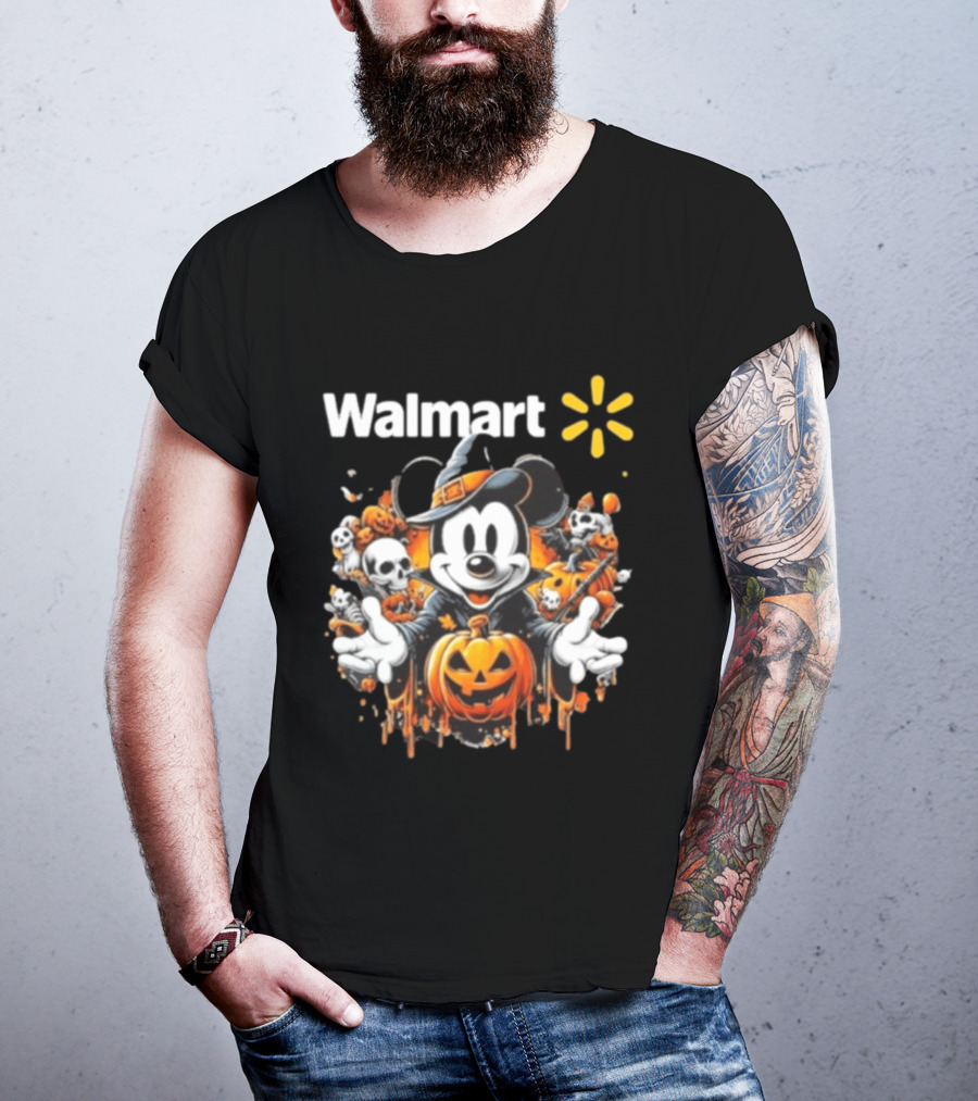 Walmart Mickey Mouse Halloween Witch Pumpkin Skulls T-Shirt
