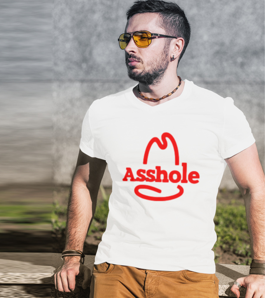 Asshole Cowboy Hat Red Outline Minimalist T-Shirt