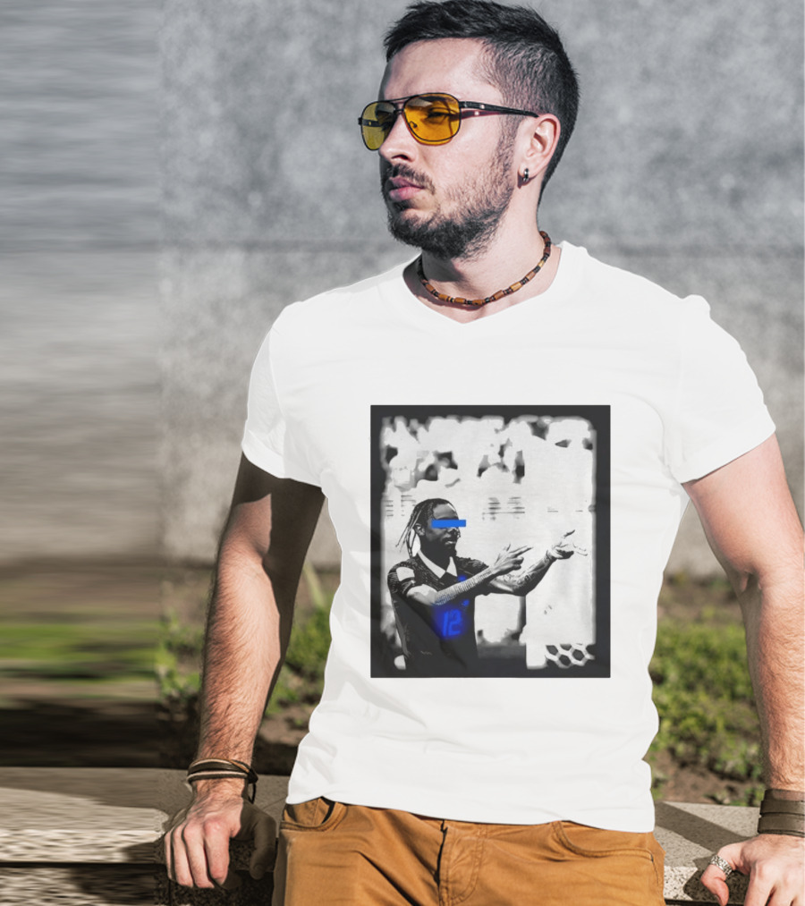 Bradley Barcola France Parasite Number 12 Footballer Blue Accents T-Shirt