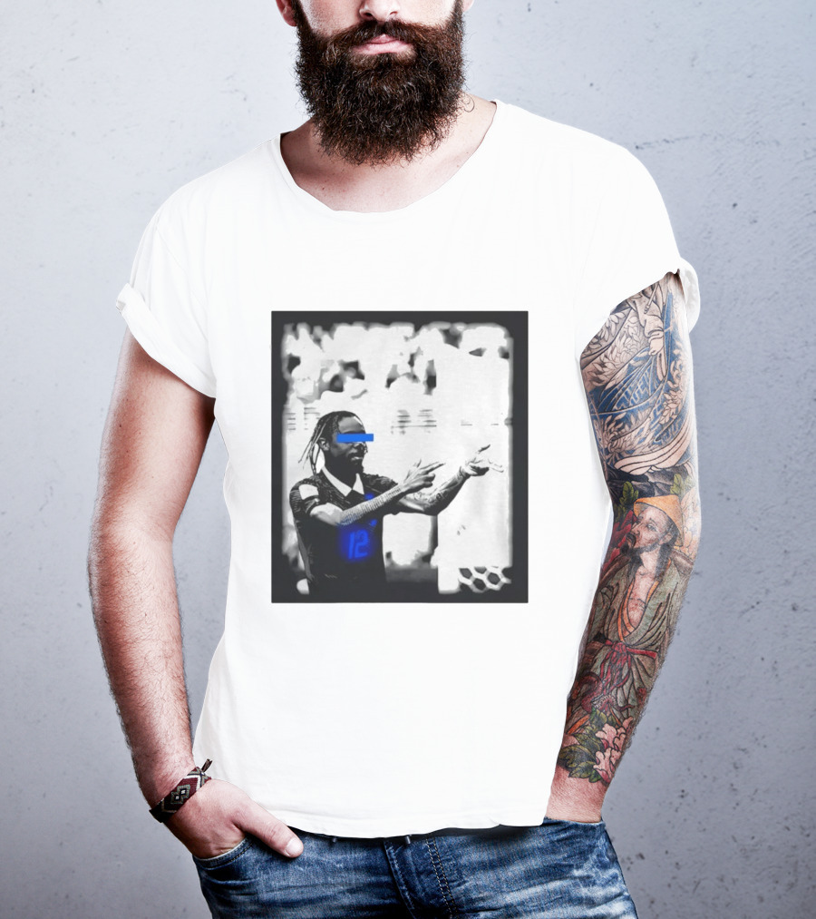 Bradley Barcola France Parasite Number 12 Footballer Blue Accents T-Shirt