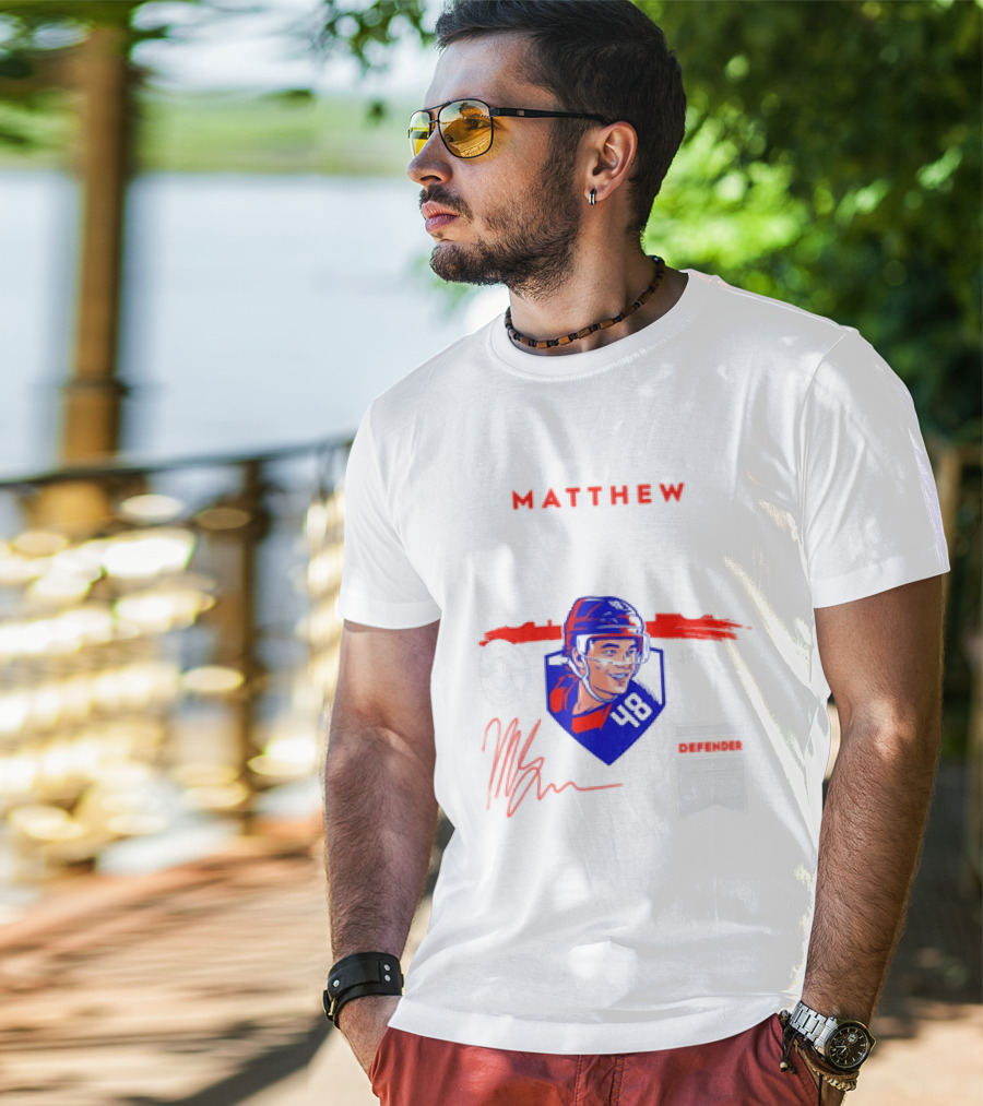 Matthew Schaefer New York Islanders 48 Spotlight Signature Helmets T-Shirt