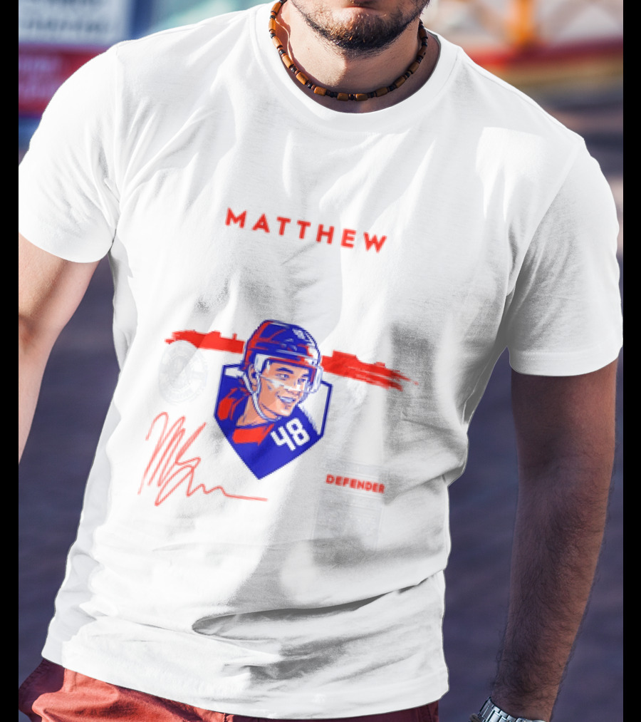 Matthew Schaefer New York Islanders 48 Spotlight Signature Helmets T-Shirt