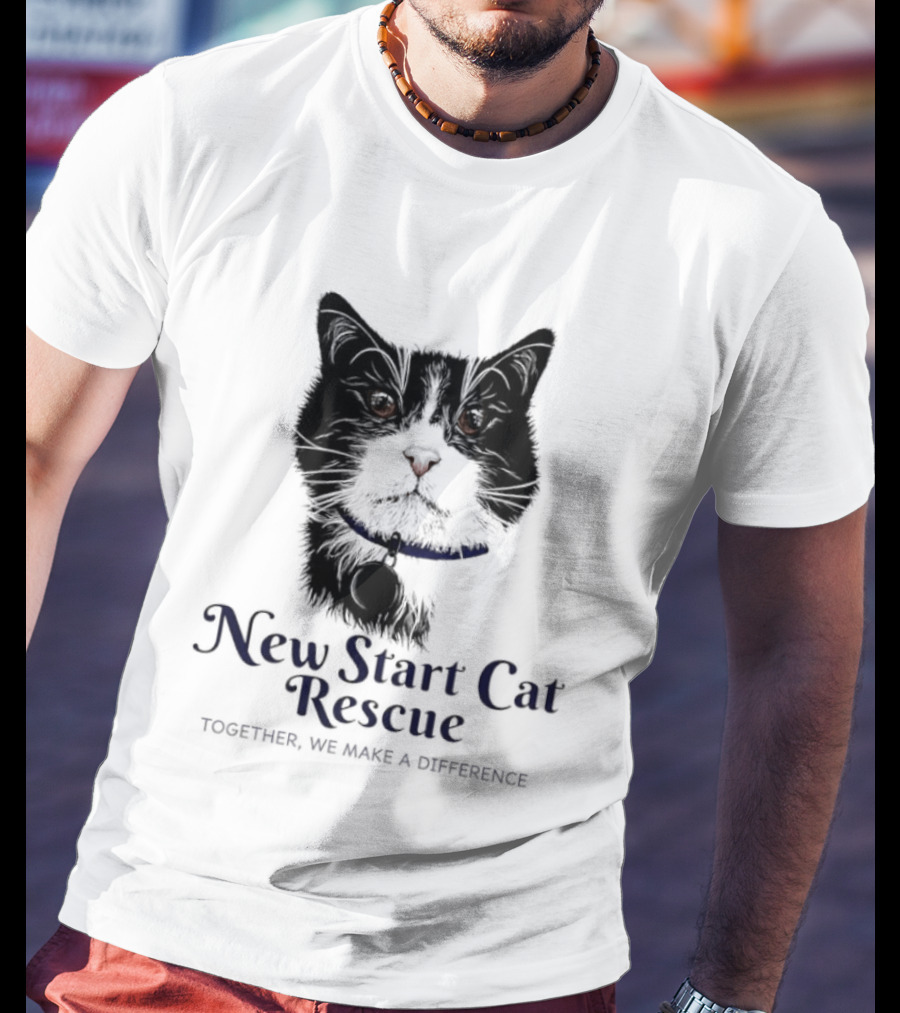 New Start Cat Rescue Together We Make A Difference Black And White Cat T-Shirt