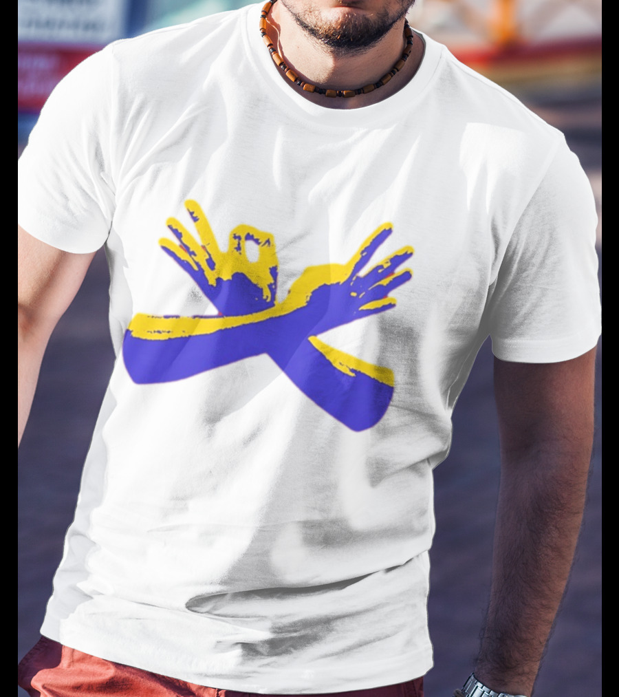Hand Gesture Okay Yellow Blue Crossed Hands T-Shirt