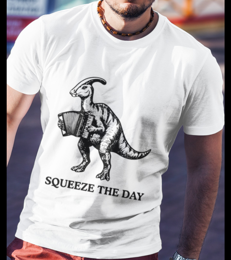 Parasaurolophus Squeeze The Day Playing Accordion T-Shirt