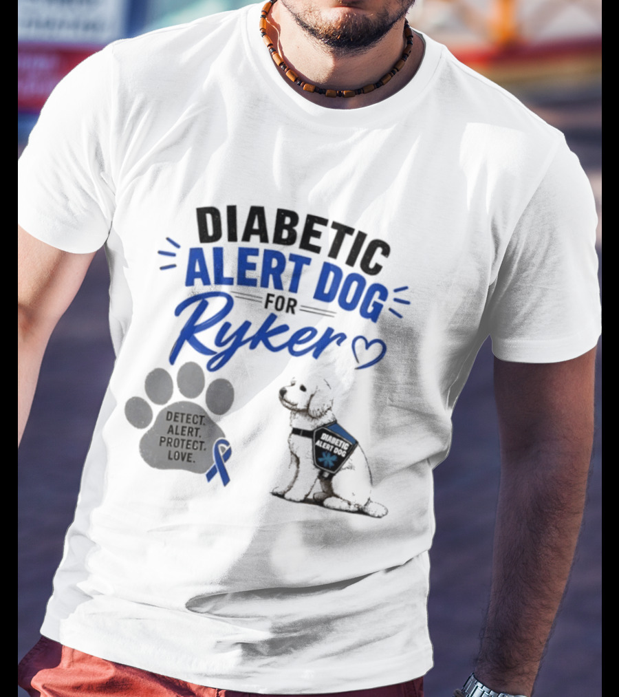 Diabetic Alert Dog Detect Protect Love Ribbon Ryker T-Shirt