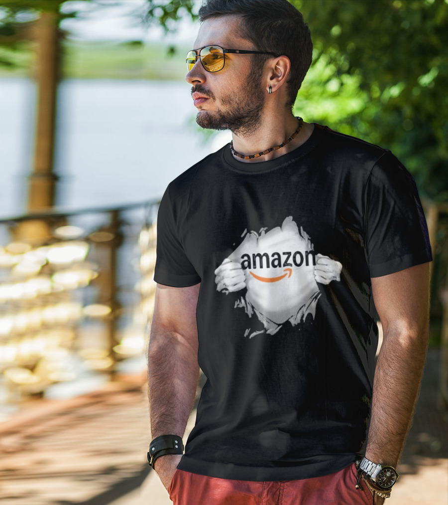 Amazon Ripped Chest Superhero Torn Employee T-Shirt