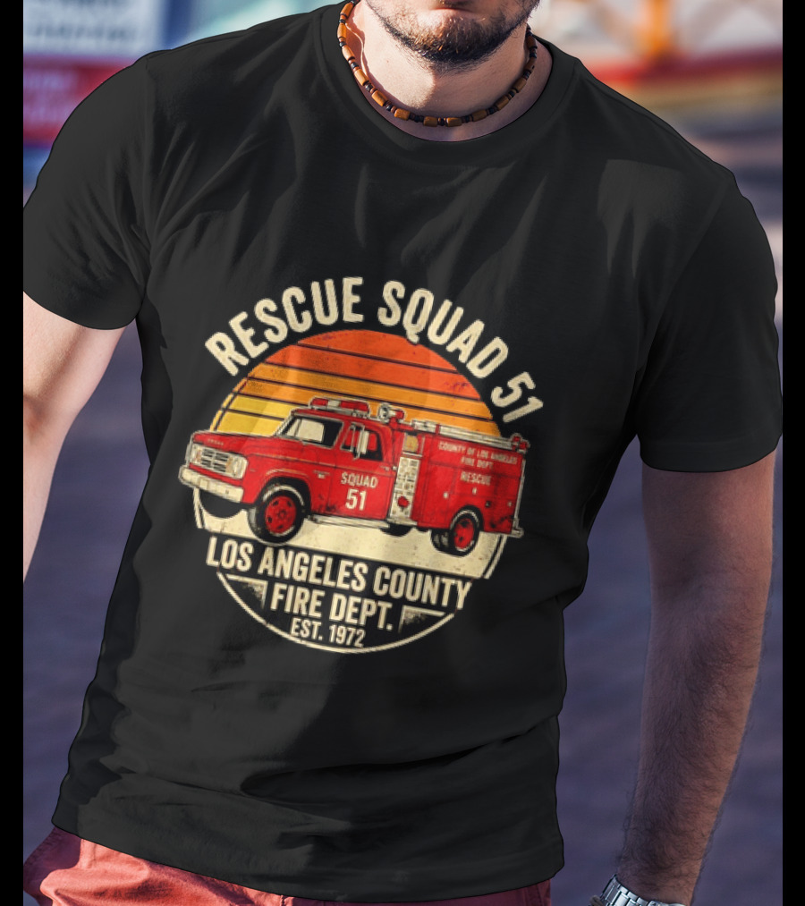 Rescue Squad 51 Los Angeles County Fire Dept Firetruck Est. 1972 T-Shirt
