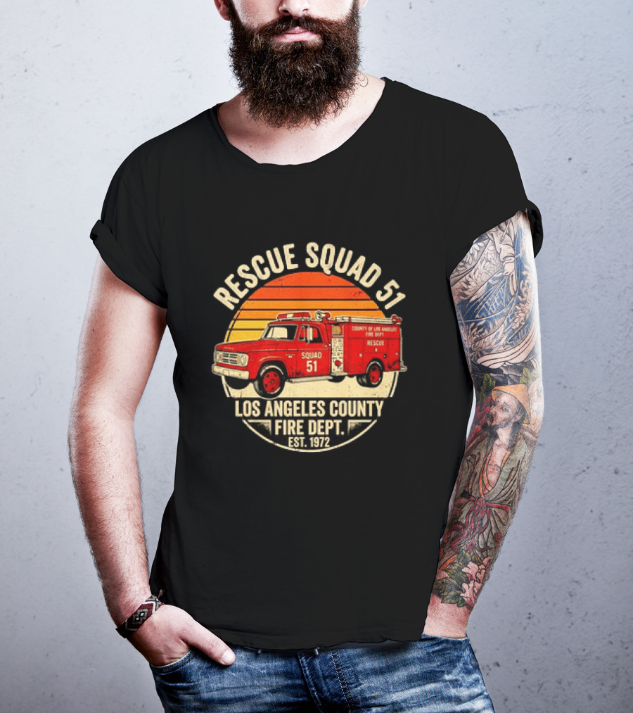 Rescue Squad 51 Los Angeles County Fire Dept Firetruck Est. 1972 T-Shirt