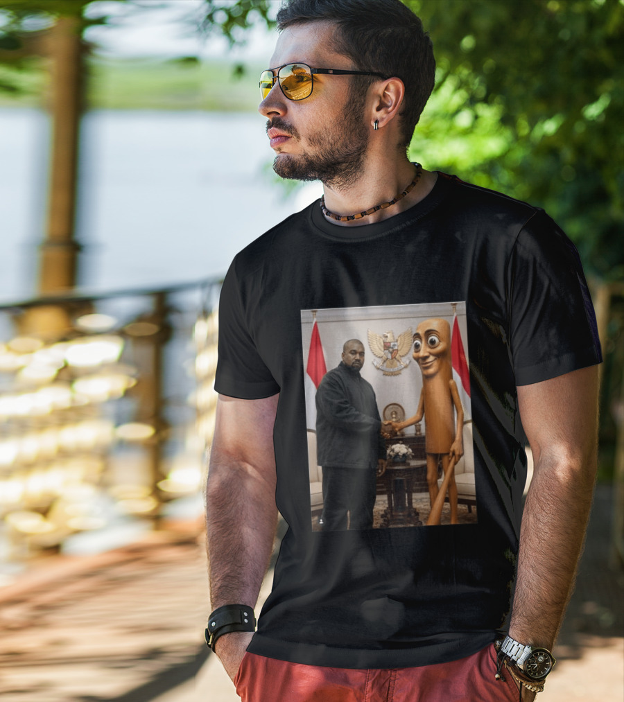 Kanye West And Indonesian Sahur Shaking Hand With Tung Tung Baton In Presidential Setting T-Shirt