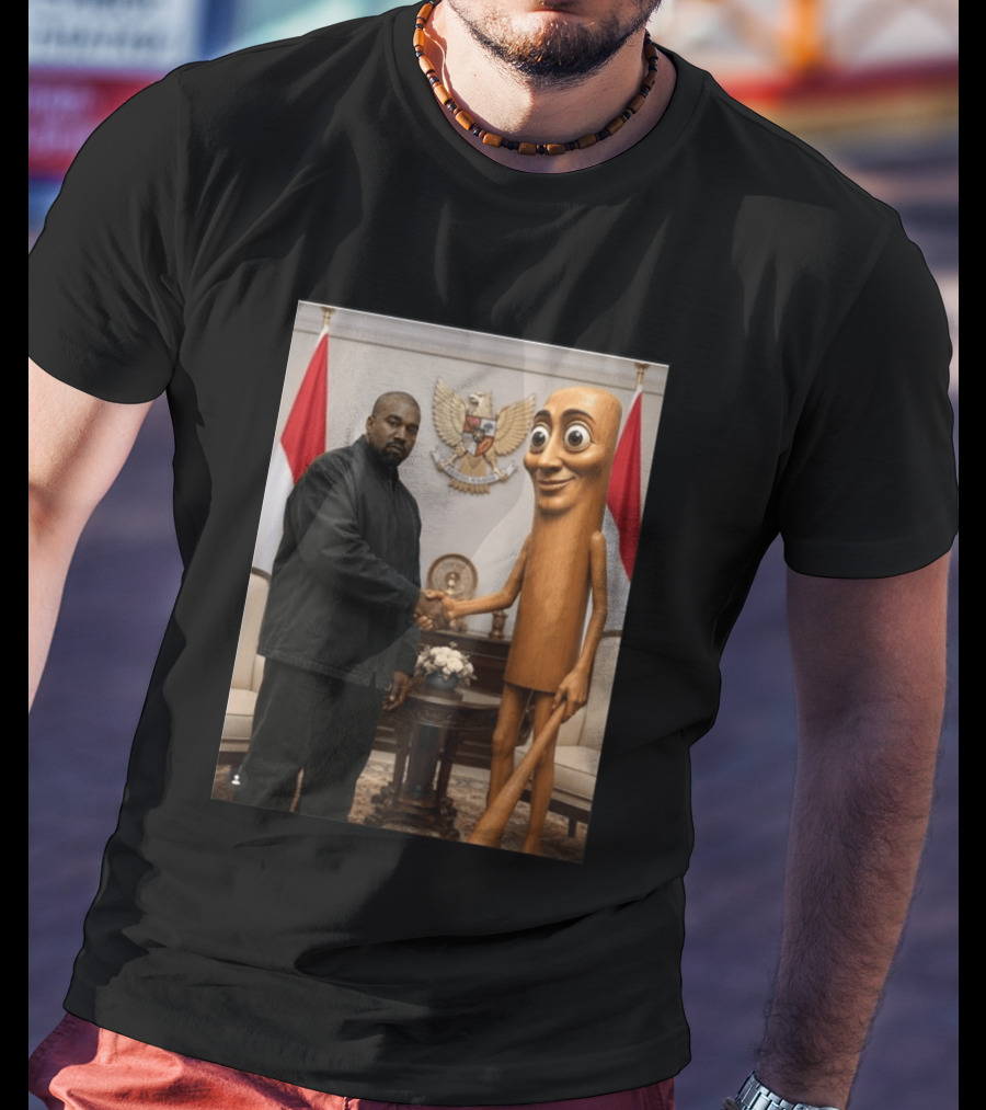Kanye West And Indonesian Sahur Shaking Hand With Tung Tung Baton In Presidential Setting T-Shirt
