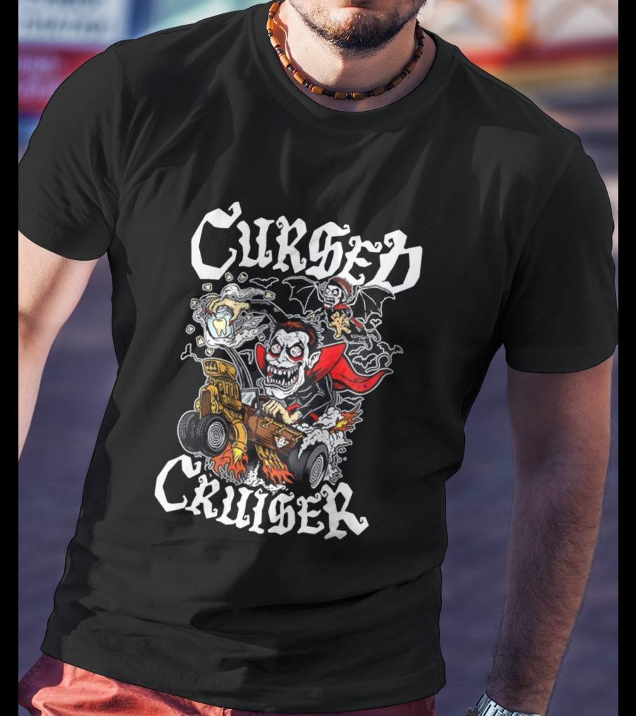 Cursed Cruiser Vampire Hot Rod With Bat And Tooth Jar T-Shirt