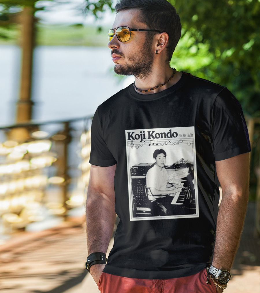 Koji Kondo Iconic Music Composer With Musical Notes And Piano Mastery T-Shirt