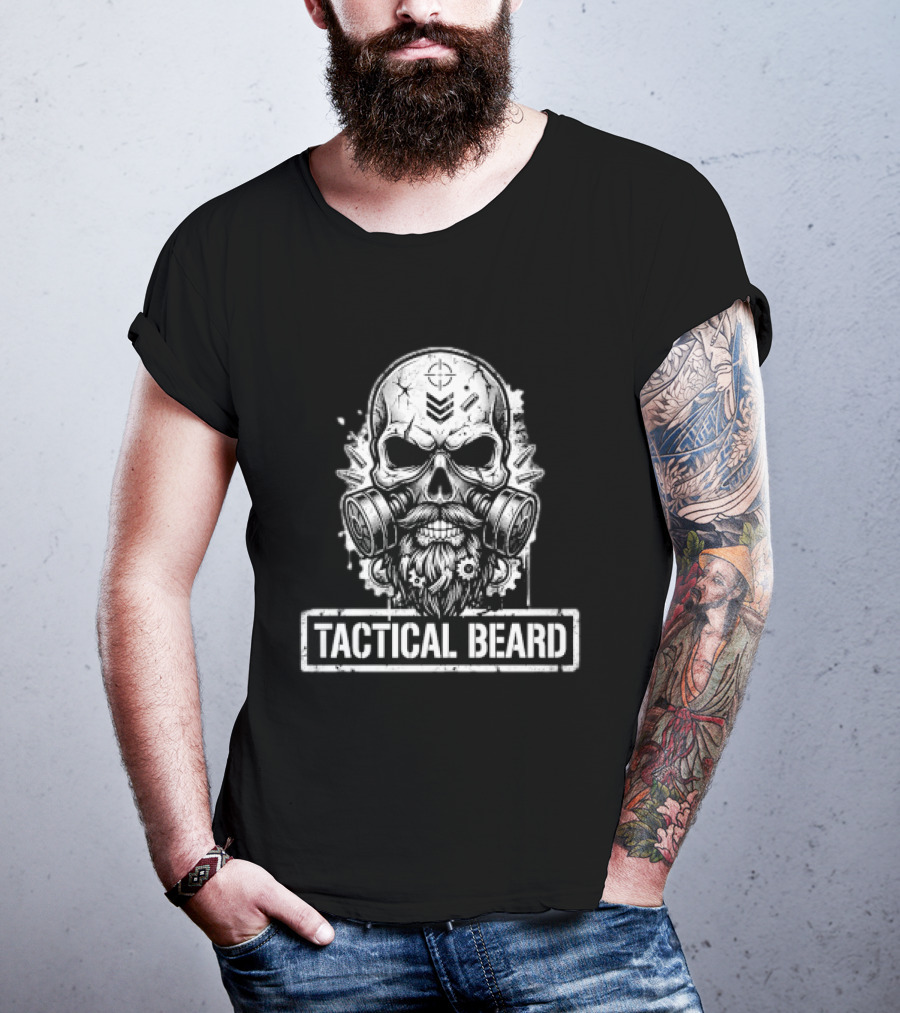 Tactical Beard Gas Mask Skull Military Veteran Protest Owner T-Shirt