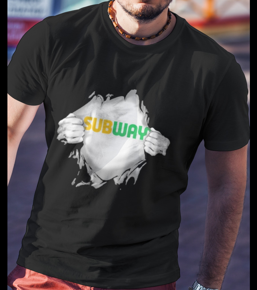 Subway Ripped Chest Superhero Torn Effect Employee Branding T-Shirt