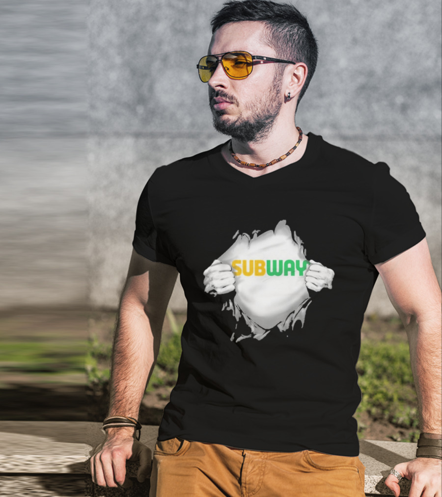 Subway Ripped Chest Superhero Torn Effect Employee Branding T-Shirt
