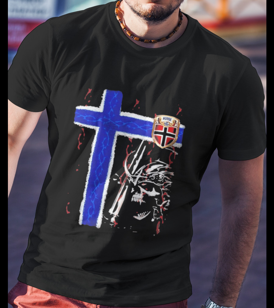 Norge Shield Cross Skull Warrior Norwegian Patriot Nordic T-Shirt