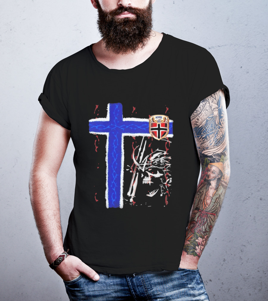 Norge Shield Cross Skull Warrior Norwegian Patriot Nordic T-Shirt