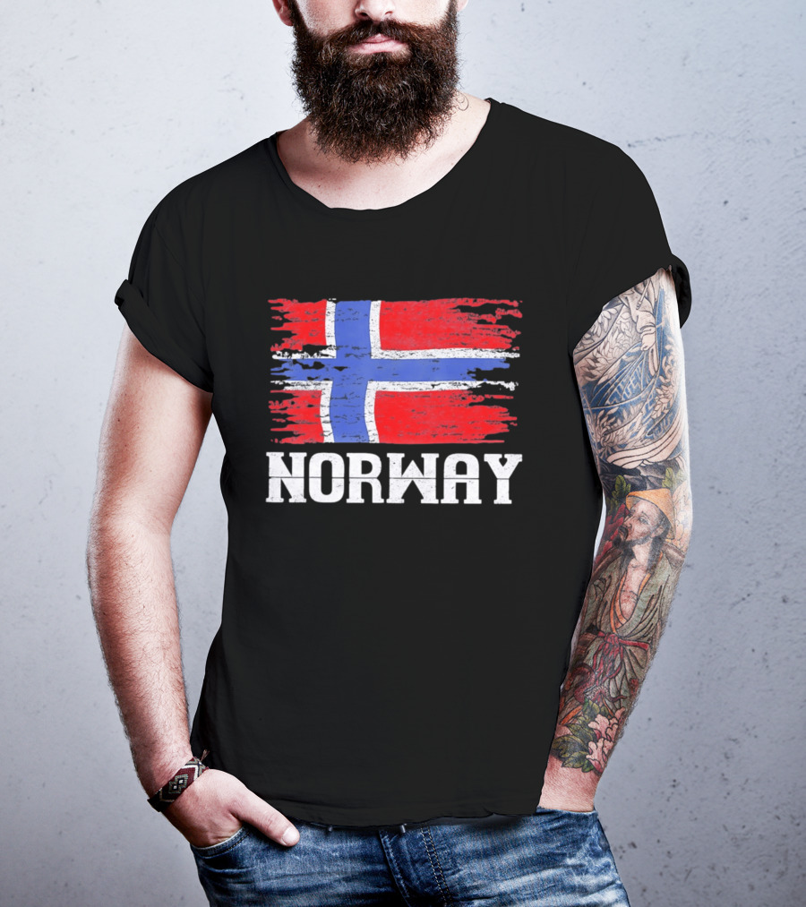 Norway Distressed Nordic Heritage Grunge Aesthetic Flag T-Shirt