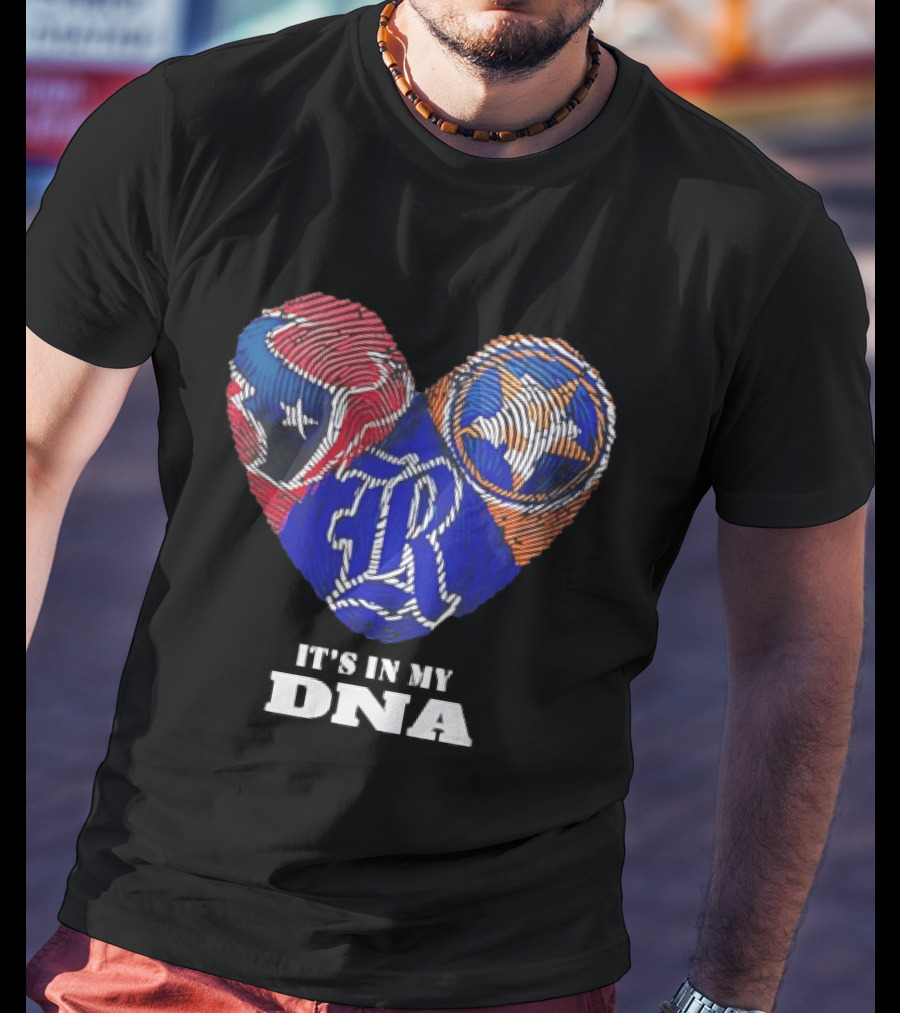 Texas Rangers Astros Fingerprint Heart It's In My DNA T-Shirt