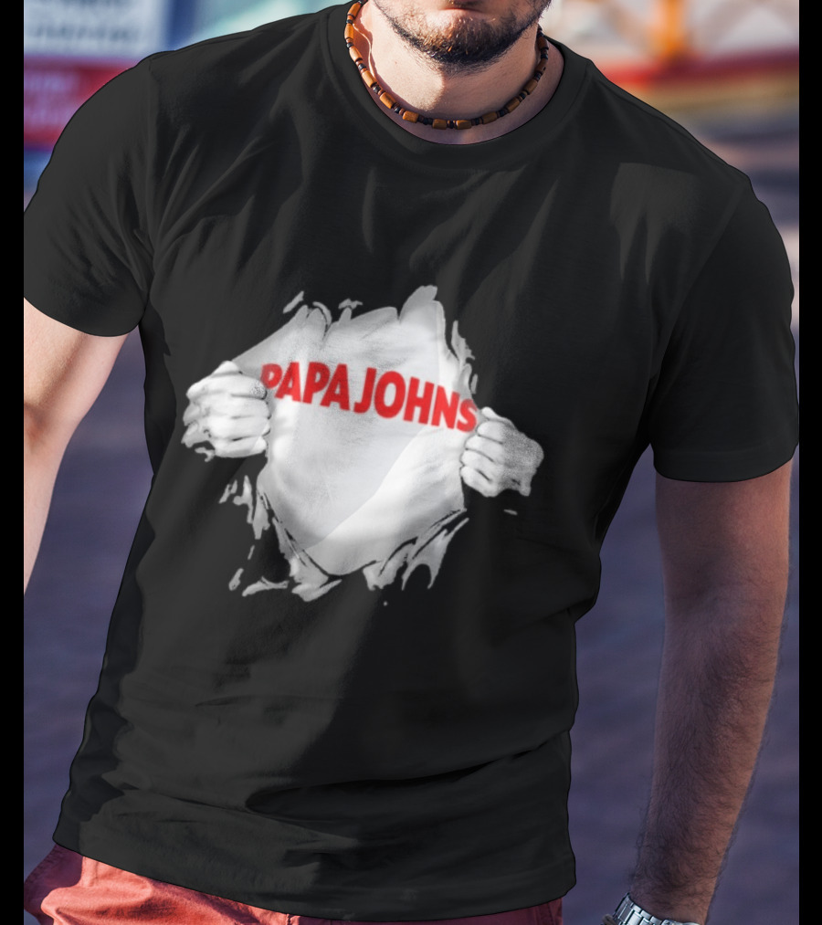 Papa Johns Ripped Chest Superhero Torn Employee T-Shirt