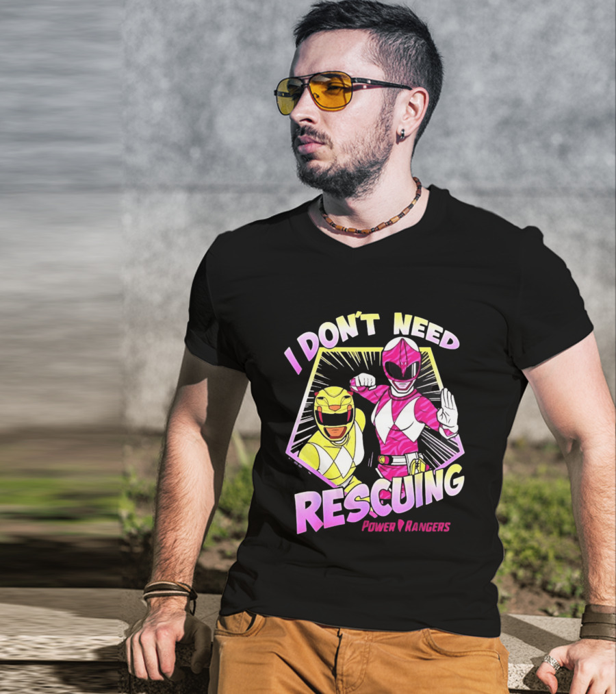 Pink Ranger Yellow Ranger Power Rangers I Don't Need Rescuing T-Shirt