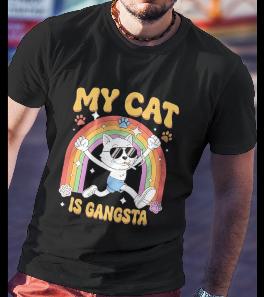 My Cat Is Gangsta Rainbow Smoking Cat T-Shirt