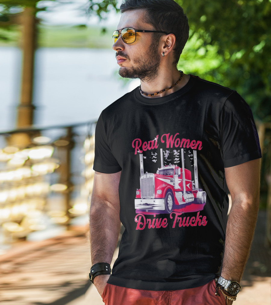 Real Women Drive Trucks Semi Truck With Flowers T-Shirt