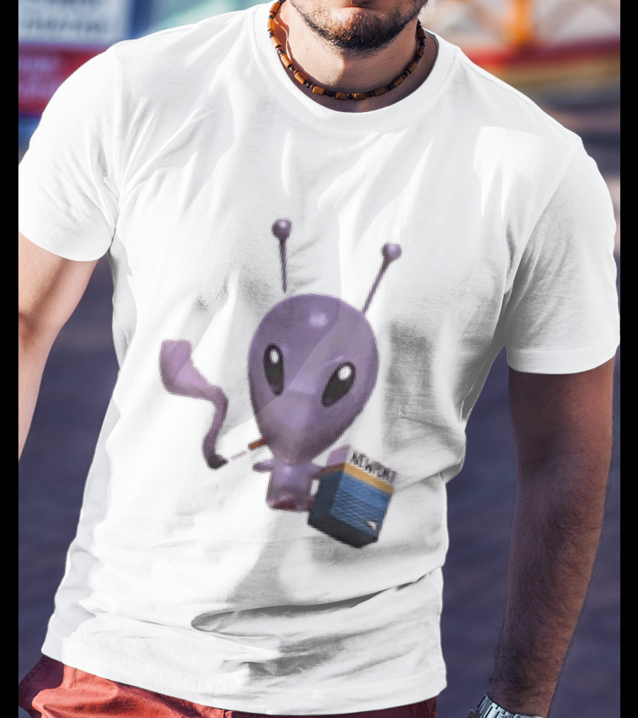 Alien Holding Newport Cigarette Pack Smoking Space Travel T-Shirt
